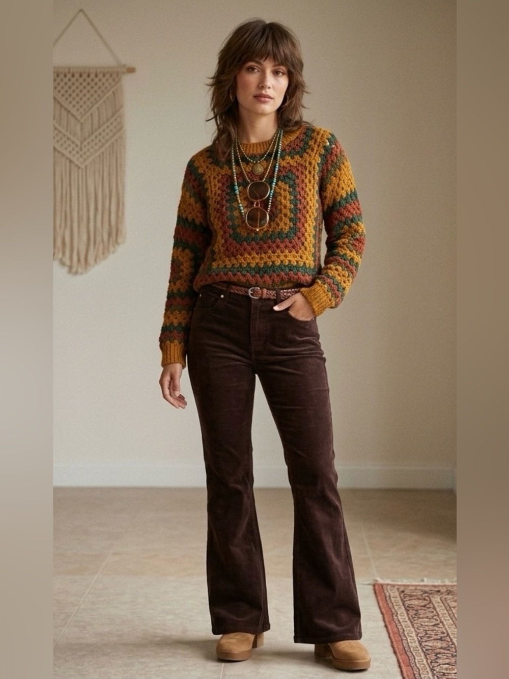 Refuge Brown Cord Flared Pants - Wide Leg Corduroy Trousers 70s Retro Hippie